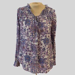 Jane Delancey Floral Peasant Blouse Lightweight Boho Top Size L